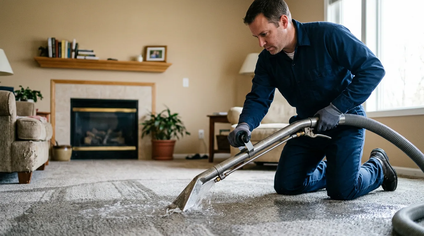 Water damage restoration technician working near Fremont, IN